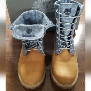 TIMBERLAND Earthkeepers Canvas Fold Down RARE WHEAT/ FLORAL Boots Women Sz US7.5